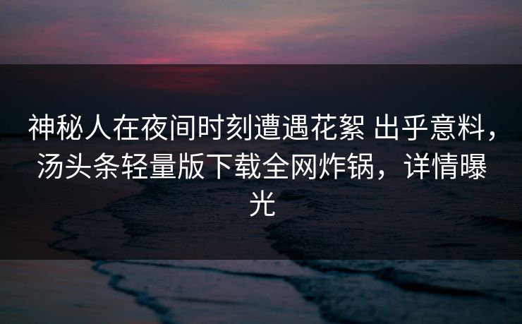 神秘人在夜间时刻遭遇花絮 出乎意料，汤头条轻量版下载全网炸锅，详情曝光
